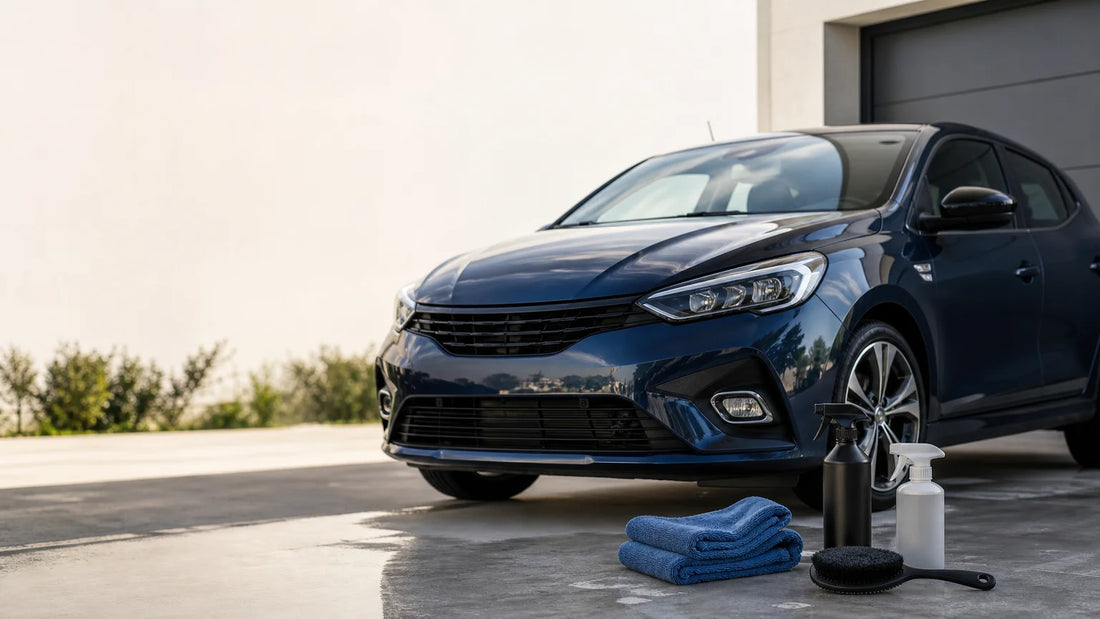 Sélection de produits d'entretien automobile autour d'une voiture propre en France