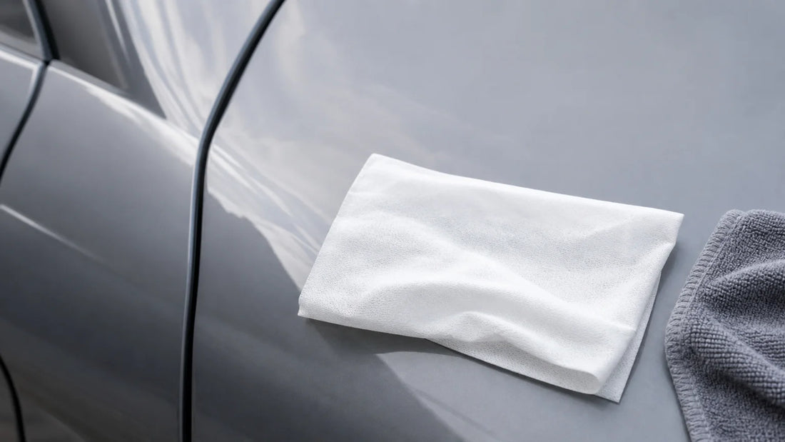 Lingette de nettoyage automobile près d’une carrosserie propre