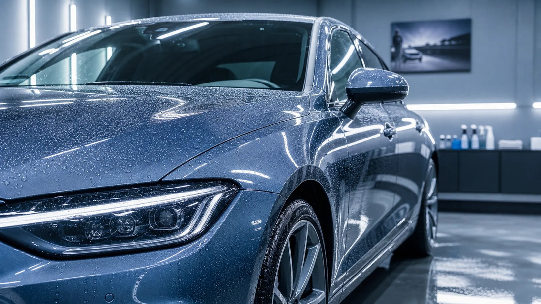 Carrosserie de voiture éclatante aux reflets brillants après entretien