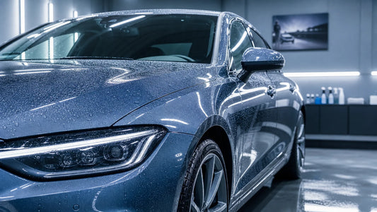 Carrosserie de voiture éclatante aux reflets brillants après entretien